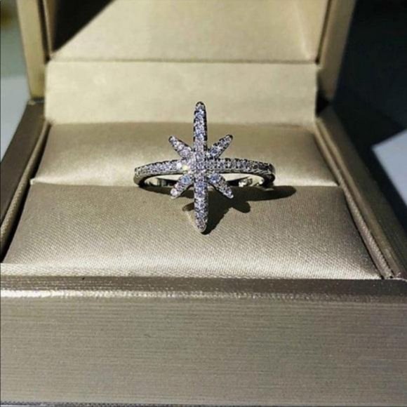 NEW 925 STERLING SILVER STAR SHOOTING DIAMOND RING, CUTE RING, SHINY RING. - Picture 7 of 7
